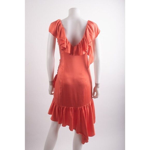 Cinq a Sept Womens Petunya Ruffled Wrap Dress Size 4 Orange Neon Coral - Picture 6 of 7
